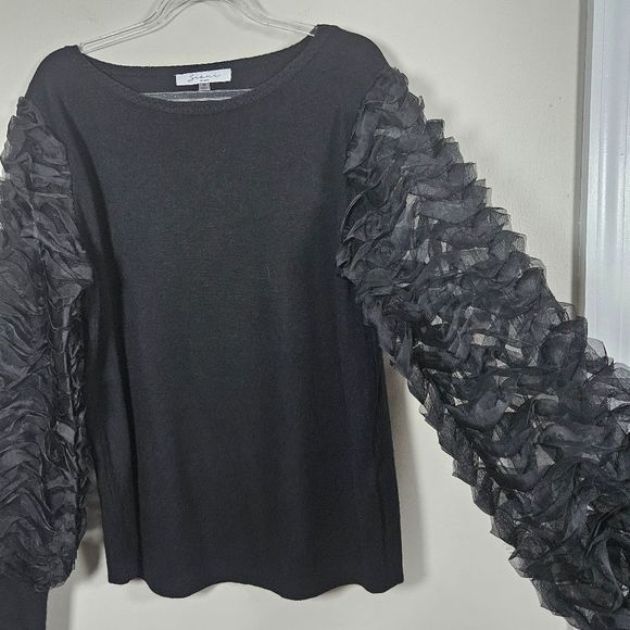 Sioni Women's Mixed Media Boat Neck Sheer Pullover Black Sweater Size Medium - Picture 6 of 10